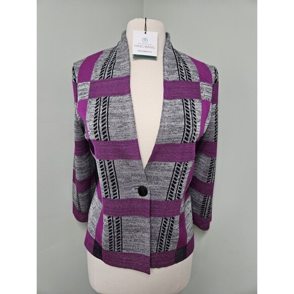 Ming Wang Blazer Plaid Stretch Acrylic Polyester Cardigan Sz Small NWT - Picture 1 of 7